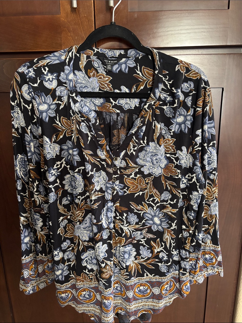 Lucky Brand Blue Floral Button-Front Shirt with Blue and Brown Prints